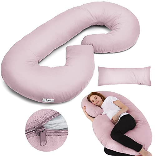 Flumi Schwangerschaftskissen C-Form – Ganzkörper-Stillkissen mit abnehmbarem Bezug, Stützkissen für Schwangere (ROSA)
