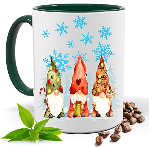Weihnachten Wichtel bedruckte Kaffeetasse, Glühweintasse Weinachts Deko, Tasse | Geschenk Idee| Kaffee Tee Tasse | Fototasse, Motivtasse | Teetasse |Keramik (Grün)