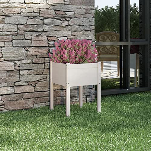 WIFESE Pot de fleurs, blanc, 50 x 50 x 70 cm, en bois de pin massif, surélevé, grand bac à plantes, extérieur, pour balcon, bac à plantes, haut, carré