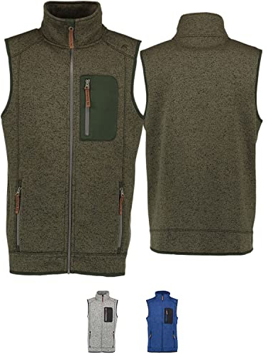 German Wear Herren Fleece Jagdwesten mit Frontreißverschluss und hohem Kragen – Freizeitweste, Strickpullover für Outdoor- und Alltagsgebrauch