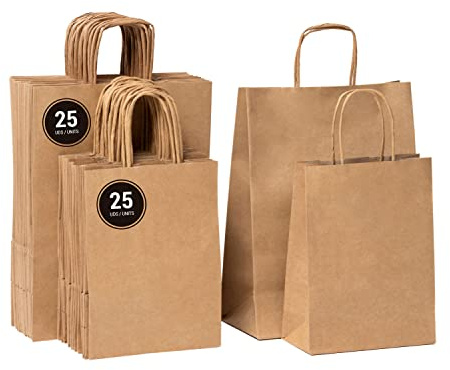 BOXPACKING | Sac Kraft avec Poignée | Sac Papier Kraft | 50 sac kraft | 25 pièces 32x24x11 cms et 25 pièces 24x18x8 cms | Sachet Cadeau pour Anniversaire, Emballage Cadeaux, Shopping