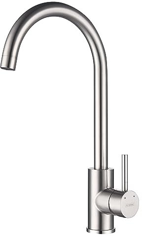 Krobec Wasserhahn Küche,Hochdruck Küchenarmatur,Mischbatterie Küche 360° Schwenkbar mit Einhebelmischer,Bleifreies Messing,Hoher Bogen,G3/8-Gewinde.