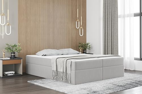 Kaiser Möbel - Bett 180x200 cm, Boxspringbett mit Matratze und Bettkasten, Polsterbett für Schlafzimmer und Jugendzimmer, Gepolstertes Doppelbett mit Stauraum, Kaltschaum Topper - Ruben - Aschgrau