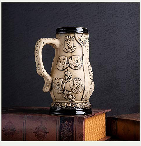 PacuM Jarra de Piedra de Cerveza Alemana, Piedra en Relieve, Jarra para Beber, Regalos Hechos a Mano, Estatua de Escultura de Jarra de Cerveza para Oficina en casa H 15x19cm (6x7 Pulgadas) Regalo