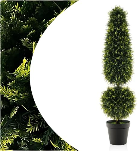 SPOTRAVEL 75CM/100CM/120CM Artificial Topiary Ball Tree, Faux Ball Boxwood Plant with Cement-filled Plastic Pot, Fake Decoration Plant for Front Porch Patio Home (1, 120CM, 1 Ball)