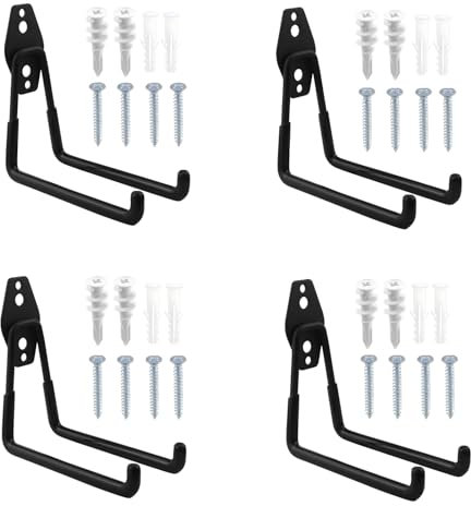 CHRI 4 Stück Wandhaken Garage Schwerlast Garagenhaken Wandhaken Klein(68mm)/Mittel(130mm)/Groß(188mm) Robuste Aufbewahrungshaken Gerätehaken für die Organisation von Garagen und Gartengeräten (Mittel)