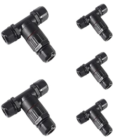 Dealikee 5PCS IP68 Waterproof Junction Box, T Shape 3-Polig Verteilerdose Außen Erdkabel Abzweigdose Garten Kabelmuffe Verbindungsmuffe Verbindungsbox für Ø3.5-10 mm Kabeldurchmesser