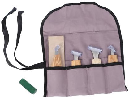 OSALADI 7stücke Holzschnitzset Mit Hand Carving Meißel Aus -vanadium-stahl Tischlerwerkzeug Mit Ledergürtel Und Polierpaste Ergonomischer Griff Aus Eichenholz