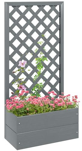 Outsunny Fioriera con Grigliato Posteriore e Fessura di Drenaggio, Fioriera in Legno Composito per Esterno, 65x33.5x135 cm, Grigia