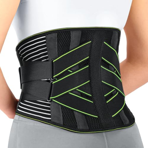 YAHA Faja Lumbar Mujer Hombre para Aliviar el Dolor de Espalda, Cinturon Lumbar Transpirable tener 7 Tiras Metálicas y Almohadilla Dorsal para Soporte Lumbar, Hernia Discal, Ciática - S