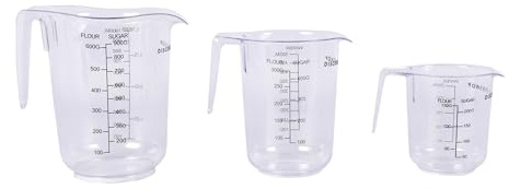 Transparentes Stapelbares Kunststoff Messbecher Set | Hitzebeständig | Spülmaschinenfest | 3 Stück - 250ml, 500ml, 1L | Messbecher für Küche, Epoxy & DIY