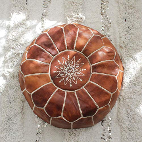 Ottomane Fußhocker Pouf Ottomane, marokkanischer Fußhocker Ungepolstertes Leder Komfort Kissenbezug Runder Sitzsack Stuhl Große Fußstütze Boho Dekor-e 50x40cm(20x16inch)(A 50x40cm(20x16inch)