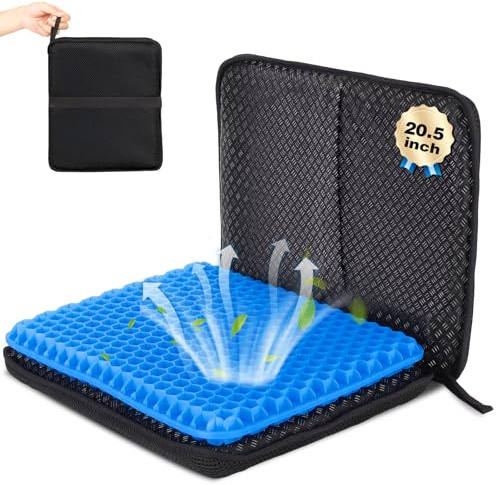 Tsmertor Gel Seat Cushion, Portable Airplane Seat Cushion 20.5inch, Travel Foldable Bleachers Gel Seat Cuhsion for Wheelchair Car Office Chair Camping Kayak Flights Stadium