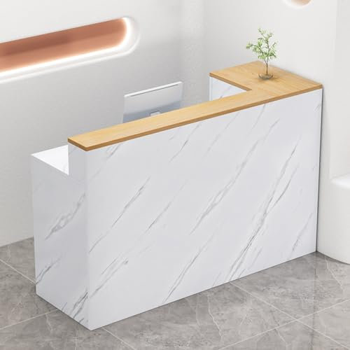 YVYKFZD Empfangstheke Rezeption mit Theke, Kleiner Rezeptionstheken, Empfangstresen mit abschließbaren Schubladen, verkaufstheke platzsparender Büro-Verkaufstresentisch(Texture L,55.1x17.7x39.3)