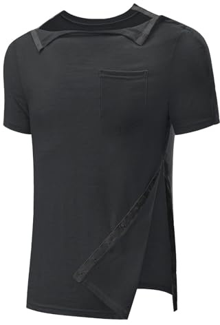 Post-Chirurgie-Hemd unisex für linke und rechte Schulter, Druckknopfzugang, leichtes T-Shirt für Männer und Frauen, Schulter-Post-OP-Hemd und Rehabilitationshemden für T-Shirt, Schwarz , L