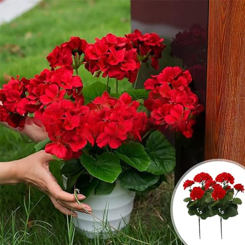 2 StüCk KüNstliche Geranien Aus Seide FüR DraußEn, Drinnen, Balkon, Garten, Haus, Hochzeit, Tischdekoration, HäNgekorb FüR Den Garten Freien, Veranda, Heimdeko, Geranien, GeranienblüTen-Dekoration
