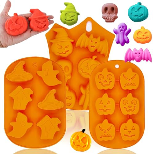 Halloween Silikonform, Backform Silikon Halloween, Halloween Kürbis Backform, Halloween Kuchenform Silikon, Schokoladenform Silikonform Muffins, Kürbisform für Halloween Küche DIY Backzubehör (Pack 3)