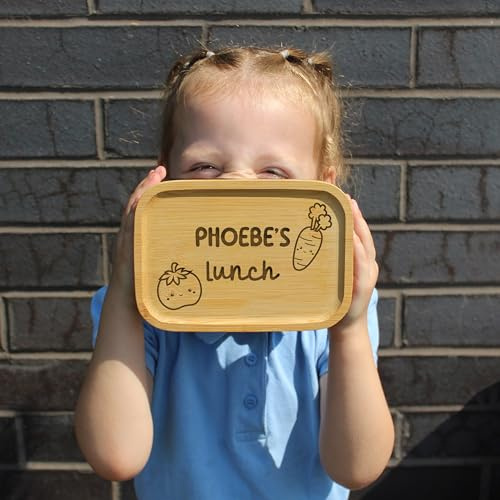 eBuyGB Personalised Children’s Lunch Box, Laser Engraved Metal Lunch Box with Bamboo Lid & Cutlery, Kids 600ml Snack Box, Back to School Lunch Box