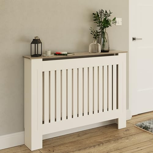 GFW Longslow Radiator Cover, Modern Wooden Radiator Cabinet with Vertical Slat Design in Grey or White