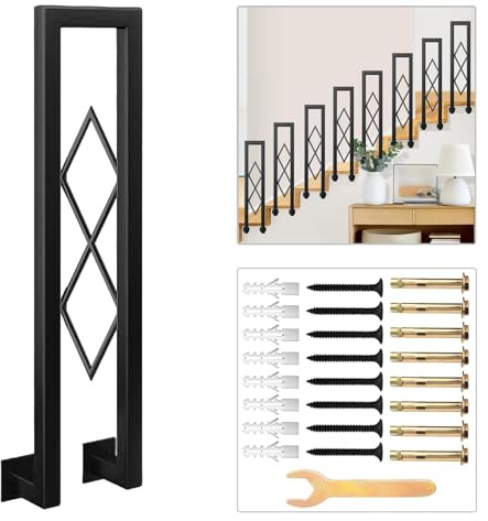 SCGSJZH Barandilla de Escalera Pasamanos en Forma de U, 35-110 cm Pasamanos de Montaje Lateral, Balaustre Moderno para Pasillo, Loft, Interior y Exterior, con Decoración de Diamantes (Negro, 95cm)