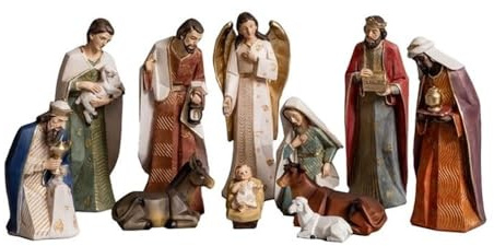 Weihnachtsgeheimnis Geburt Moderne Krippe 11 Stück 30 cm. Figur gerade Linien Jesuskind Jungfrau Maria Heiliger Josef Engel Maultier Ochse Schaf Drei Könige. Unisex. Länge (cm): 30.