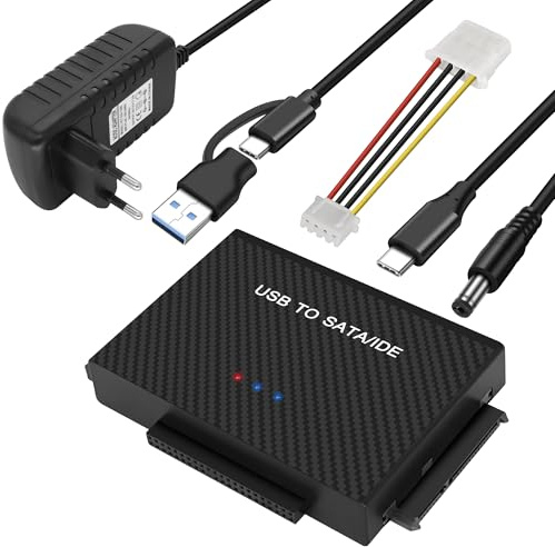 MEIRIYFA USB 3.0 auf SATA/IDE Konverter Adapter, IDE SATA auf USB + Typ C Externe Festplatte Adapter Datentransfer Konverter Kit für 2.5/3.5 Zoll SATA HDD/SSD & IDE HDD mit 12V/2A Netzteil
