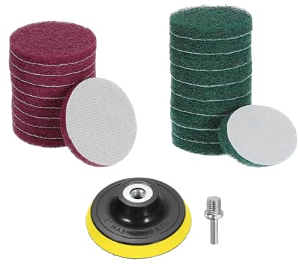 sourcing map 20 Stück 7,6 cm Nylon-Reifen-Scheuerschwamm, Körnung 240/400, Scheuerschwämme, Reifen und Schlaufe, Oberflächenbehandlung, Bohrer, Scheuerscheibe, Grün/Rot
