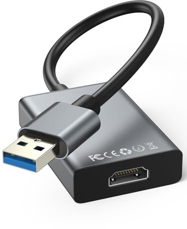 Adaptateur USB vers HDMI, HD 1080P USB 3.0/2.0 vers HDMI Vidéo Audio Graphique Multi Moniteur Miroir/Expansion Câble Convertisseur Compatible avec Windows XP/7/8/10/11/Android, pour PC/HDTV/Projecteur