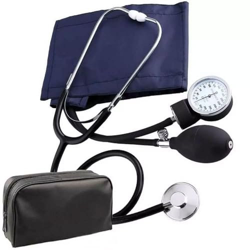 Misuratore di Pressione da Braccio Manuale Sfigmomanometro Aneroide Palmare con Pompa e Stetoscopio per Uso Professionale Custodia Inclusa