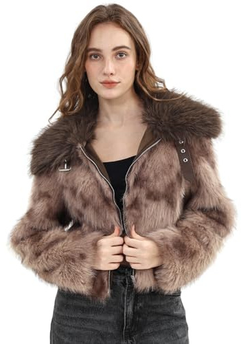Amazhiyu Pelzmantel Damen, Felljacke Kunstfell Jacke Kunstpelz Mantel Pelzjacke Plüschmantel Plüschjacke Wintermantel Jacken Faux Fur Coat Mit Reißverschluss, Braun, S