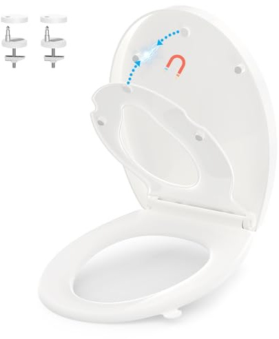 Tavoletta WC familiare Universali O Forma, YEAUPE PRO Sedile WC Con chiusura ammortizzata e funzione di sgancio rapido, Montaggio Rapido,Facile da Pulire, Bianco, 44,6 x 37,2 x 4,35 CM