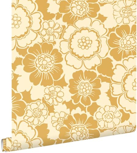 Esta Home Tapete Retro Blumen Gelb 50 x 900 cm