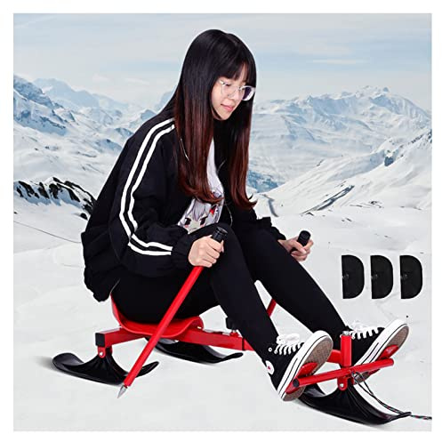 MEVZHH Snow Racer Sled Ski Sled Slider con Patinaje de Esquí Polodal de Dirección Snow Runner Sled para Niños Edad 3 Hasta Mde Acero Adultos Adolescentes/Rojo