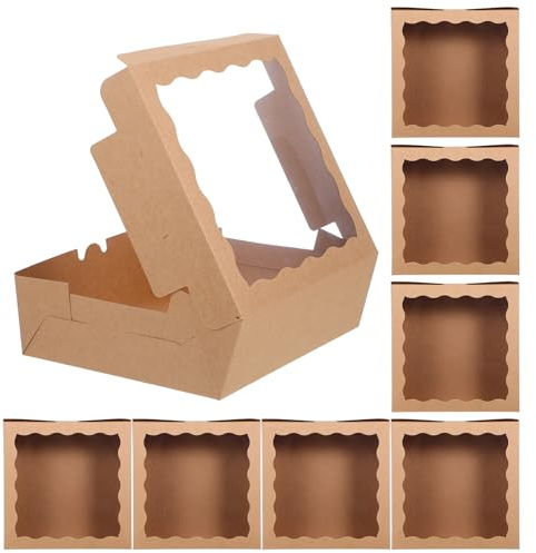 SHINEOFI 10 Stück Kuchenkartons aus Lebensmittelechtem Kraftpapier mit Sichtfenster Quadratische Gastgeschenkboxen für Hochzeit Geburtstag Party Verpackung für Gebäck Muffins und Pralinen