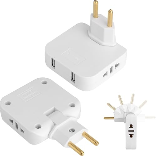 VOSSOT 2 pcs multipresa piatta con usb adattatore usa a eu con presa spina piatta salvaspazio orientabile 180° presa salvaspazio 4 in 1 con usb per casa ufficio viaggio hotel flat socket