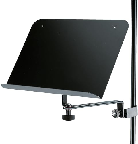 K&M 115/2 Soporte para partitura negro - 30 cm x 21 cm - inclinable y ajustable - hasta varilla Ø 3 cm