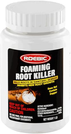 Roebic FRK Foaming Tree Root Killer, Chemical Septic System, Drain Field and Sewer Line Pipe Clog Remover and Root Destroyer, Safe for Bathroom Toilet, White Granules, 1 lb