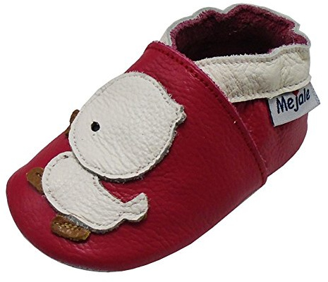 Mejale Chaussons Enfant Bébé en Cuir Doux-Chaussons Cuir Souple-Chaussures Premiers Pas(Rose Rouge, 0-6 Mois,S)