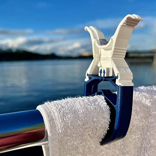 FIXCLIP - Molletta a Prova di Tempesta e bloccabile, Mantiene i Vostri Asciugamani a Bordo – per Barche – Bowrails – Lifelines – Sedia da Spiaggia – Confezione da 6 (Navy Blue)