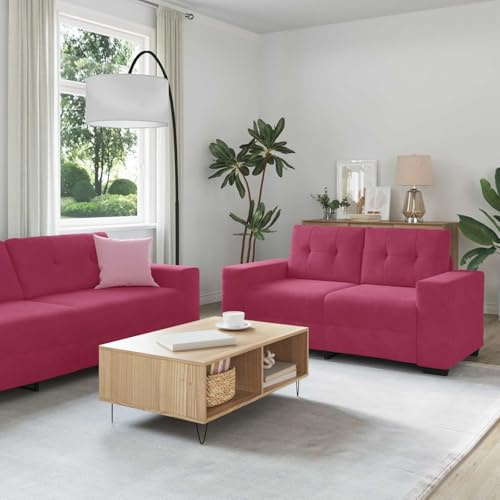 WDGJJFECNMUEHI Weinrotes Samt Sofa Set 2-TLG. Sofagarnitur für Wohnzimmer mit Kissen, Modernes 2-Sitzer und 3-Sitzer Polstergarnitur, Bequem & Stabil mit Holz-Metall Gestell