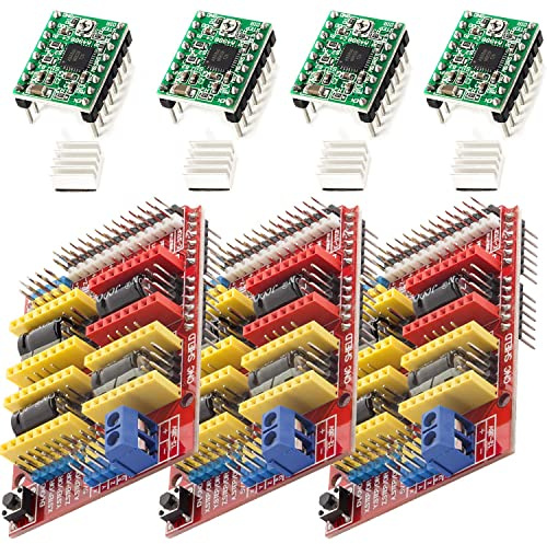 AZDelivery 3 x CNC Shield V3 Bundle mit 4 Stück A4988 Schrittmotor Treiber Stepper mit Kühlkörper kompatibel mit, 3D Drucker kompatibel mit Arduino inklusive E-Book!
