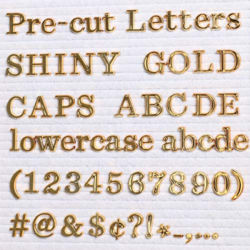 Gold Letters for Letter Board Letters Only, 3/4 inch Message Board Letters Felt Letter Board Sign Accessories (375), 0.75” Pre Cut Plastic Letterboard Letters Numbers Changeable Menu Board Replacement