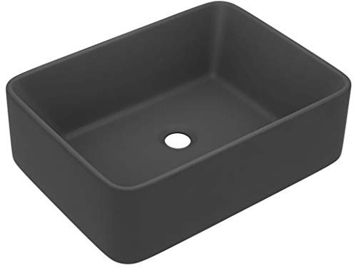 vidaXL Lavabo de Lujo Tocador Montado Encima Piedra Vasija Cuarto de Baño Aseo Indoro Garaje Fácil de Limpiar Cerámica Gris Oscuro Mate