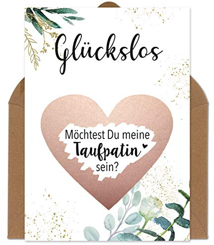 OWLBOOK Rubbelkarte Taufpatin Fragen - Willst du meine Taufpatin sein - Karte mit Rubbelherz Rosa Geschenke Geschenkideen für die Taufpatin Patin zur Taufe
