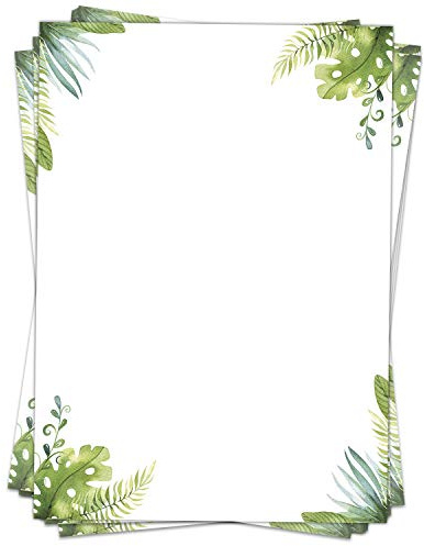 50 Blatt Briefpapier (A4) | Aquarell Blätter grün | Motivpapier | edles Design Papier | beidseitig bedruckt | Bastelpapier | 90 g/m²