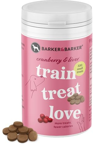 Barker and Barker Grain Free Dog Training Treats - 330 Healthy Cranberry & Liver Treat Pot - Low Calorie, High in Protein & B Vitamins - No Artificials - 100% Human-Grade for Puppies & Small Dogs