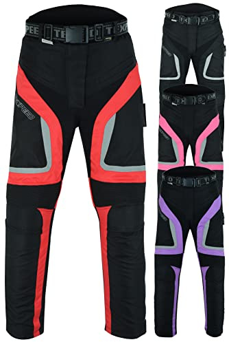 Texpeed Women's Motorcycle Armoured Waterproof Trousers [A Rate] Red 30,30 | EN 17092 Ladies Motorbike Reinforced Garment, EN 1621-1 [Level 1] Flexible Biker Armour, Removable Winter Lining, Comfort
