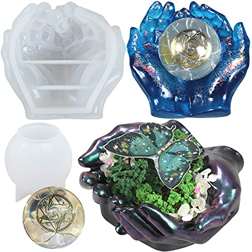Musykrafties 3D Doppel Hände Silikonform Kugel Epoxidharz Formen Aschenbecher Kerzenhalter Blumentopf 2er Set