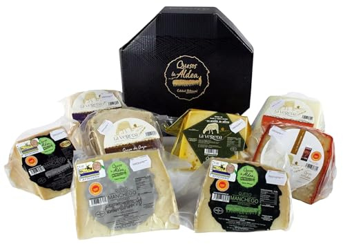 QUESOS LA ALDEA | Caja Regalo Gourmet 8 Cuñas de Queso de Oveja y Queso Manchego D.O.P | Curado, Semicurado, Añejo, Romero, Pimentón, Manteca, Cabra, Aceite de Oliva | Gourmet, caja para Regalar
