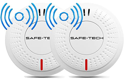 SAFE TECH Smoke Alarm, Wireless Interconnected Smoke Detector 10 Year Battery with Photoelectric Sensor, Fire Alarm with LED Indicator Low Battery and Fault Warning for House and Bedroom, 2 Packs